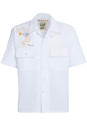 Marni embroidered-logo short-sleeve shirt - Weiß