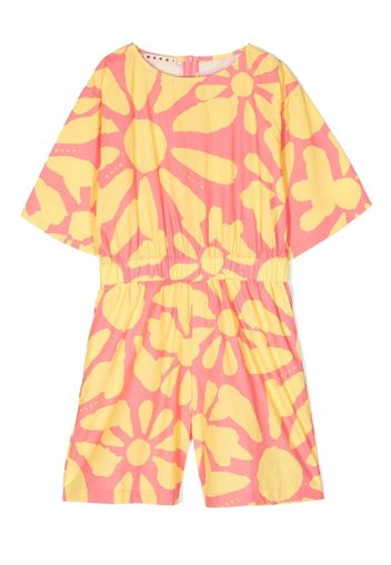 Marni Kids floral-print cotton playsuit - Gelb