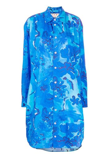 Marni floral pattern shirt dress - Blau