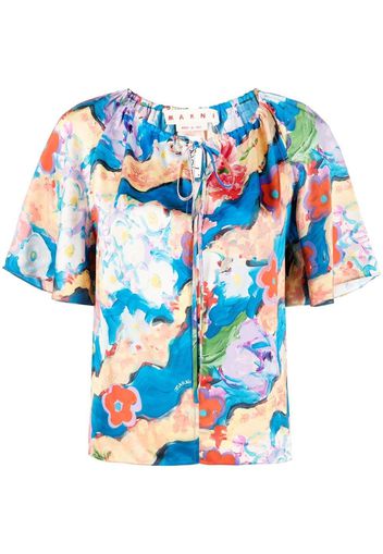 Marni floral-print short-sleeve blouse - Blau