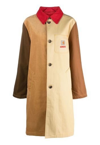 Marni logo-patch panelled coat - Braun