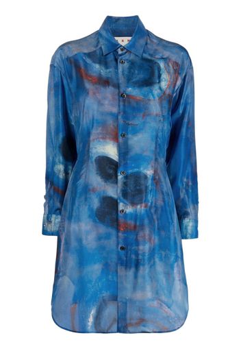 Marni illustration-style print silk shirtdress - Blau