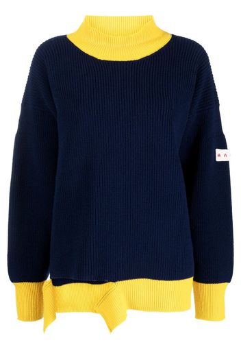 Marni asymmetric raw-edge ribbed jumper - Blau