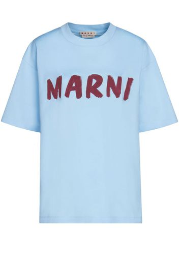 Marni logo-print cotton T-shirt - Blau