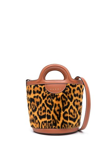 Marni Leopard-print leather bucket bag - Braun