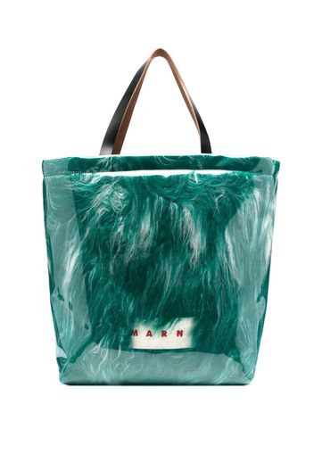 Marni faux fur logo-print tote bag - Grün