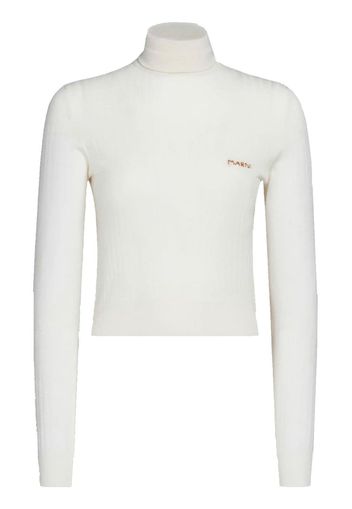 Marni embroidered-logo high-neck ribbed sweater - Weiß