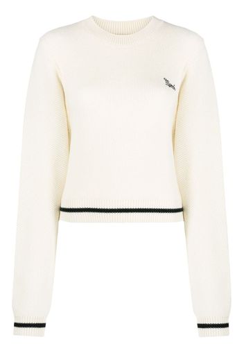 Marni logo-embroidered waffle-knit jumper - Nude