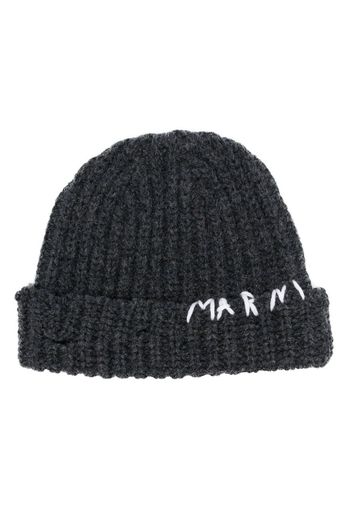 Marni logo-embroidered virgin wool beanie - Grau