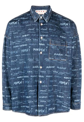 Marni logo-print long-sleeve denim shirt - Blau