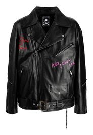 Mastermind World Lederjacke mit Stickerei - Schwarz