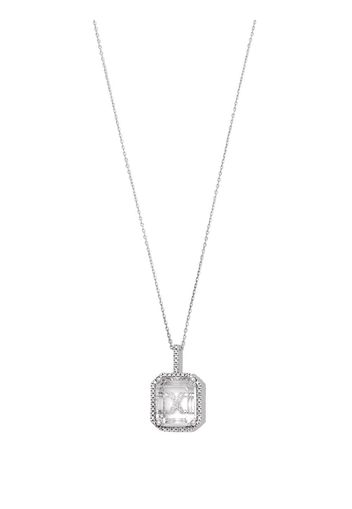 Mateo 14kt white gold Initial X pave diamond quartz pendant necklace - Silber