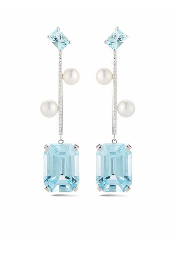 Mateo 14kt white gold aquamarine, blue topaz and pearl statement earrings - Silber