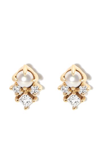 MATEO 14kt yellow gold The Little Things diamond pearl stud earrings