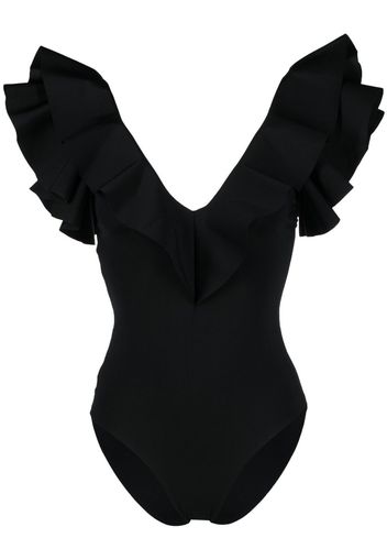 Maygel Coronel ruffle-trim detail swimsuit - Schwarz