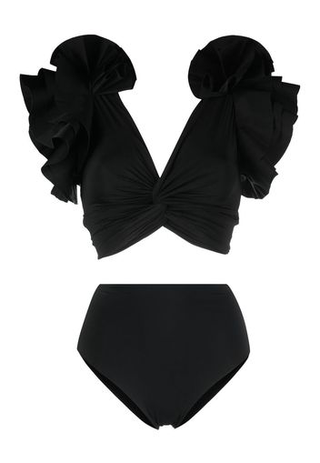 Maygel Coronel ruffled V-neck swimsuit - Schwarz