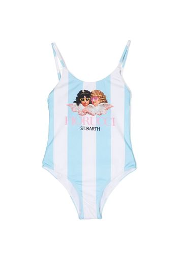 MC2 Saint Barth Kids logo-print striped swimsuit - Blau