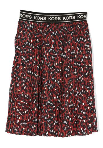 Michael Kors Kids logo-waistband leopard-print pleated skirt - Rot