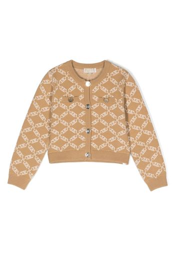 Michael Kors Kids monogram-pattern buttoned knitted cardigan - Nude