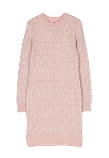 Michael Kors Kids monogram-pattern metallic-threading knit dress - Rosa