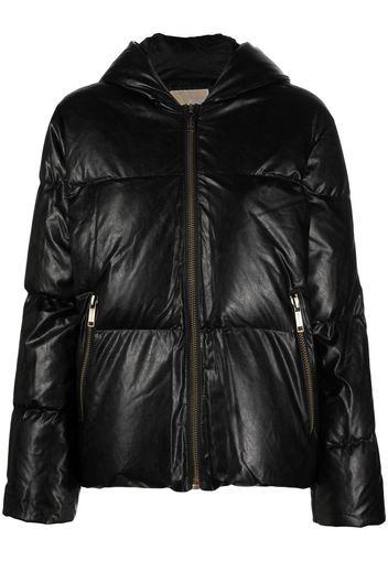 Michael Michael Kors faux-leather hooded puffer jacket - Schwarz