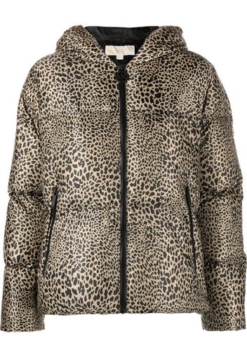 Michael Michael Kors leopard-print hooded puffer jacket - Nude