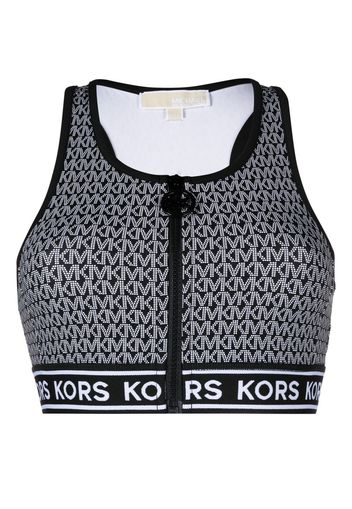 Michael Michael Kors monogram-print zip-up bikini top - Schwarz