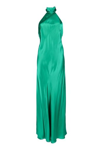 Michelle Mason backless halter-neck tie gown - Grün