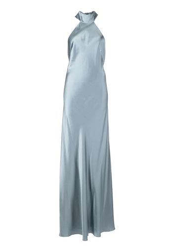 Michelle Mason backless halter-neck tie gown - Blau