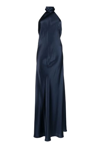 Michelle Mason backless halter-neck tie gown - Blau