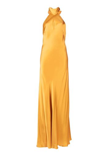 Michelle Mason backless halter-neck tie gown - Gold