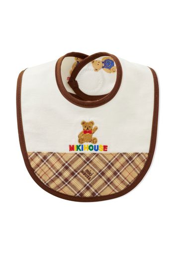 Miki House teddy-print bib - Weiß