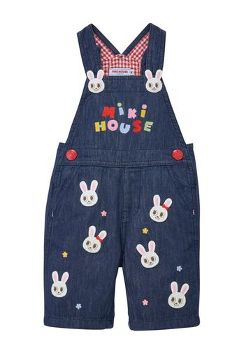 Miki House rabbit-embroidered cotton overalls - Blau