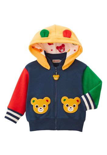 Miki House bear-embroidered cotton hooded jacket - Blau