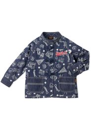 Miki House graphic-print denim jacket - Blau