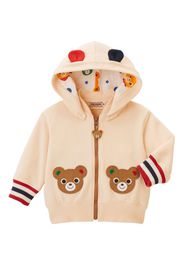 Miki House bear-embroidered cotton hooded jacket - Nude