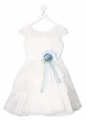Mimilù Kleid mit Blumenapplikation - Weiß
