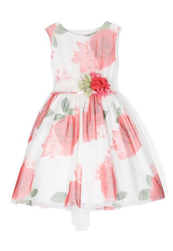 Mimilù Kleid aus Tüll mit Rosen-Print - Weiß