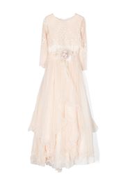 Mimilù floral-appliqué long dress - Nude