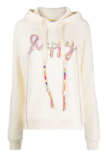 Mira Mikati slogan-embroidered long-sleeve hoodie - Nude