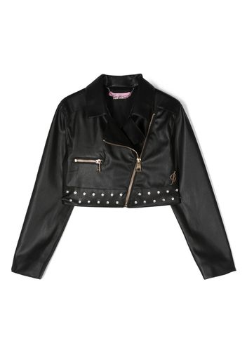 Miss Blumarine logo-embroidered biker jacket - Schwarz