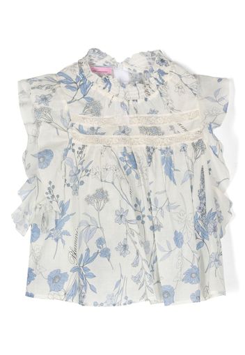 Miss Blumarine floral-print ruffled blouse - Nude