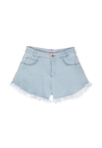 Miss Blumarine butterfly-detailing bleached denim shorts - Blau