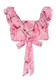 Miss Blumarine butterfly-print cropped blouse - Rosa