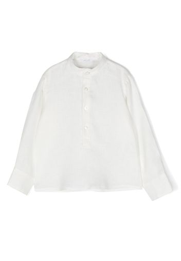 Miss Grant Kids long-sleeve collarless linen shirt - Weiß