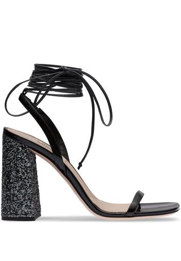 Miu Miu ankle tie-fastening glitter sandals - Schwarz