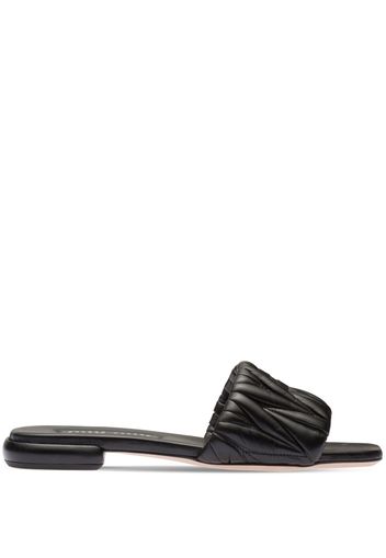 Miu Miu matelassé leather slides - F0002 BLACK