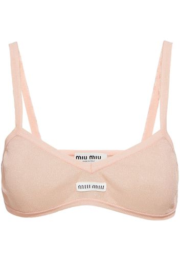 Miu Miu logo-patch ribbed-knit bra - Rosa