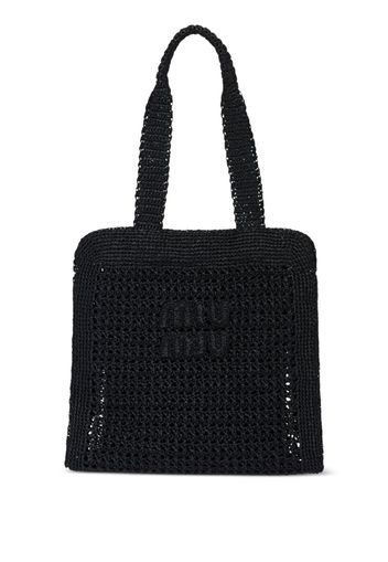 Miu Miu logo-embroidered interwoven tote bag - Schwarz