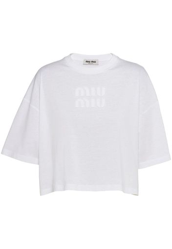 Miu Miu embroidered-logo cotton T-shirt - Weiß